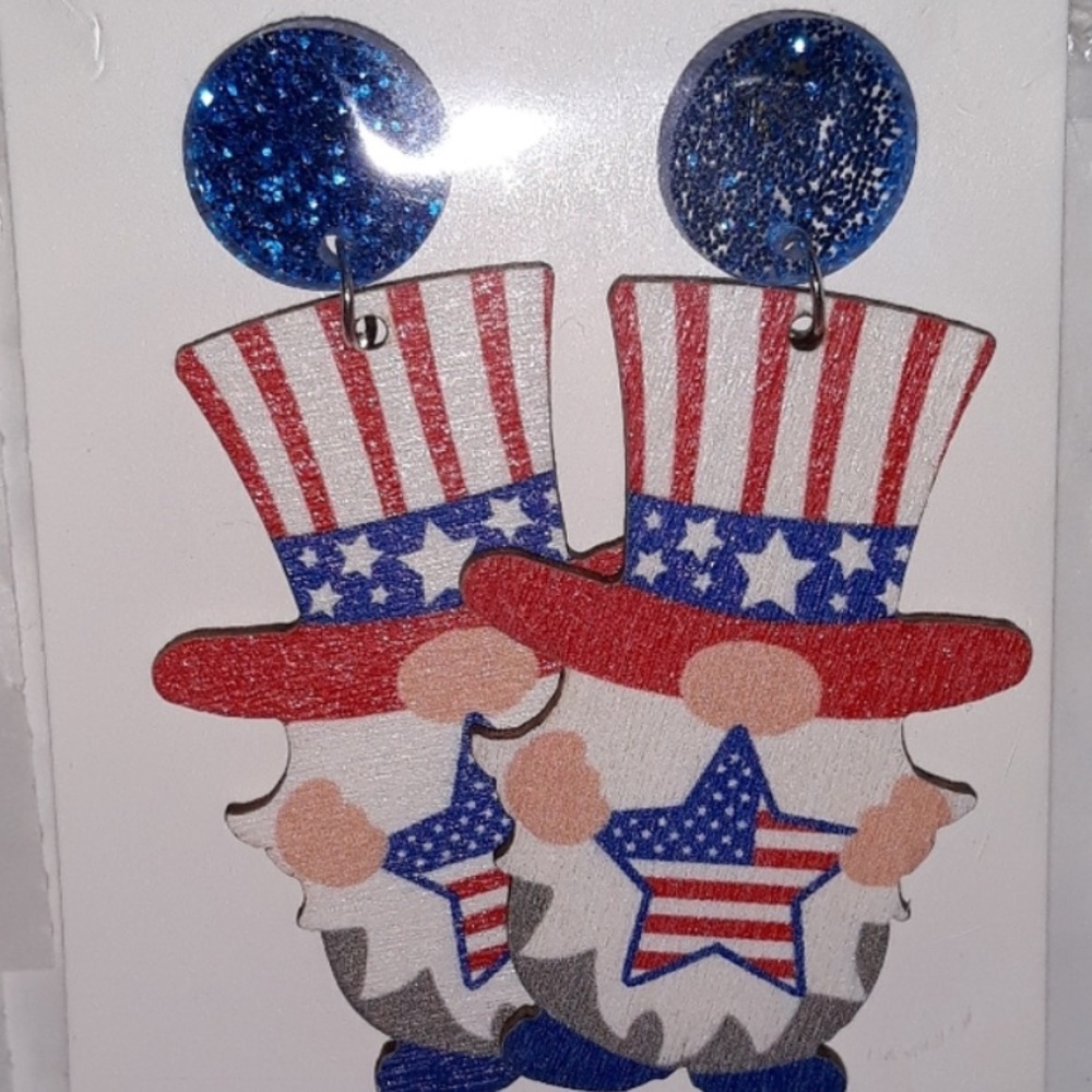 Fourth of July Earrings UNCLE SAM Dangle stainless steel posts plastic backs NEW - Picture 2 of 13